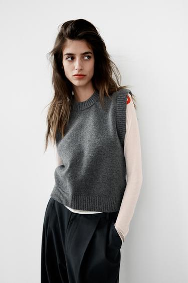 Zara RIB KNIT VEST - Mid-gray