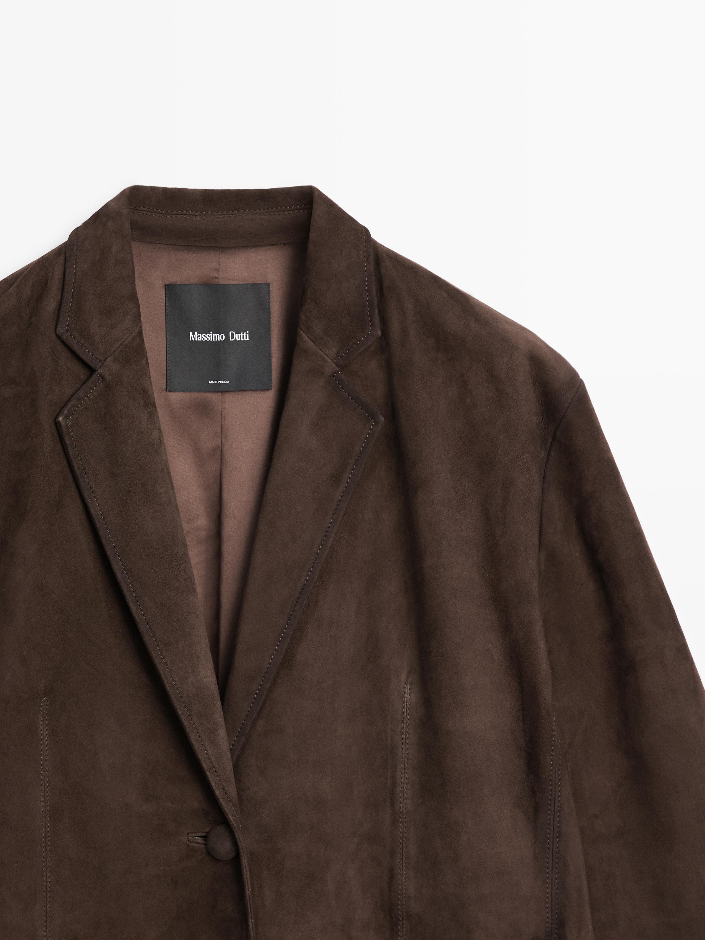 Manteau long en cuir finition daim
