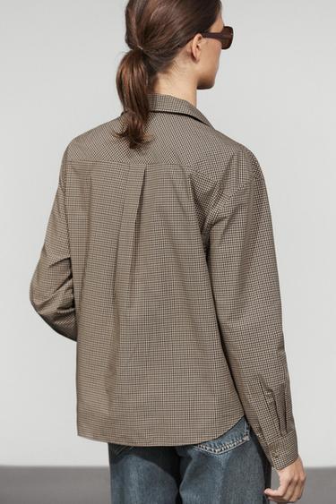 Cotton blend gingham shirt — Brown 1