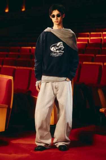 クルーネック馬プリントスウェットシャツネイビーブルー0Zaraのクルーネック馬プリントスウェットシャツ - ネイビーブルー - 画像 0