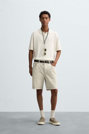 REGULAR FIT DENIM BERMUDA SHORTS - Grey by Zara