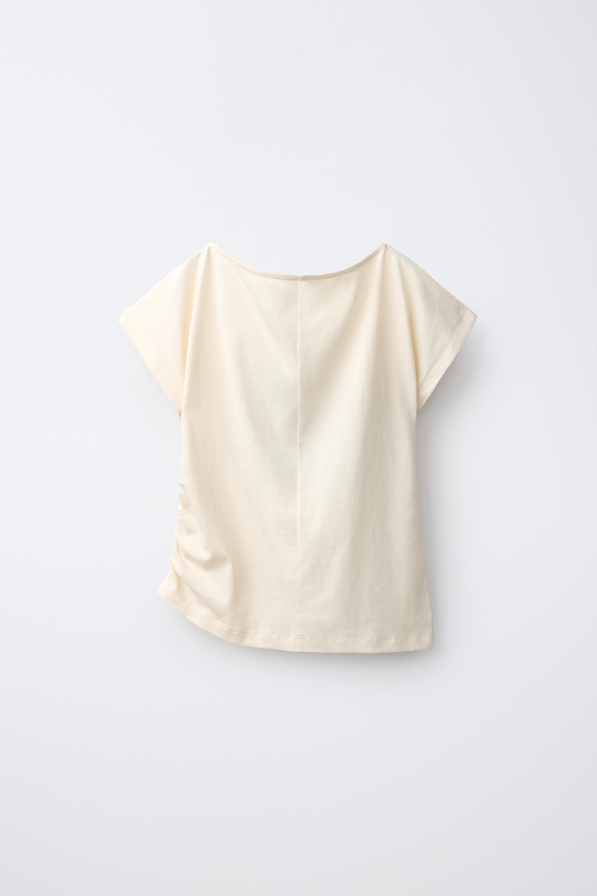 STRIPED RUCHED TEXT T-SHIRT