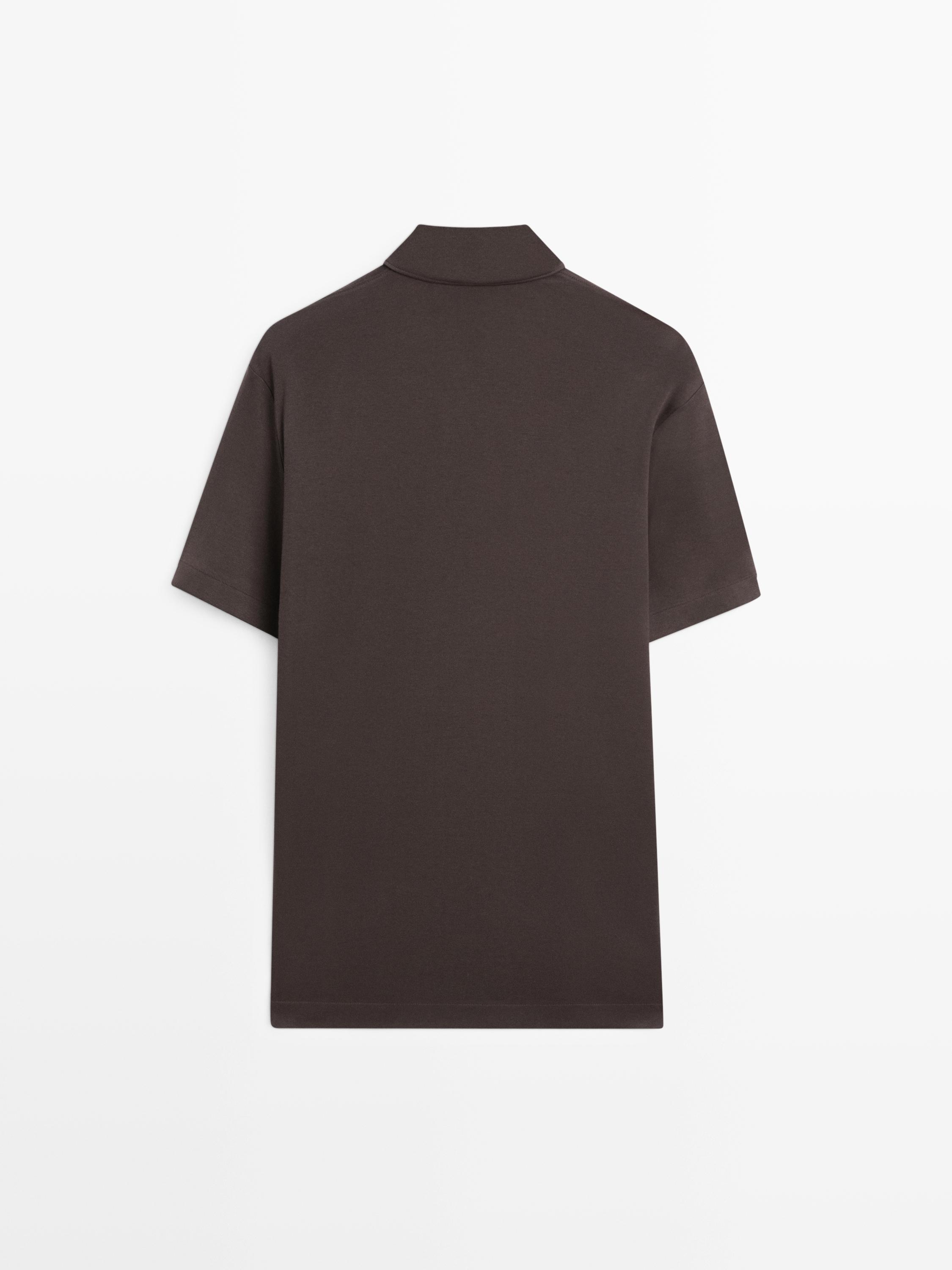Short sleeve cotton blend knit polo shirt