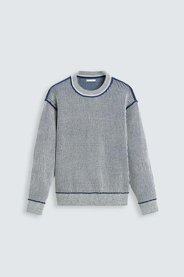 SUÉTER CANELADO EM CONTRASTE - Azul / Branco da Zara