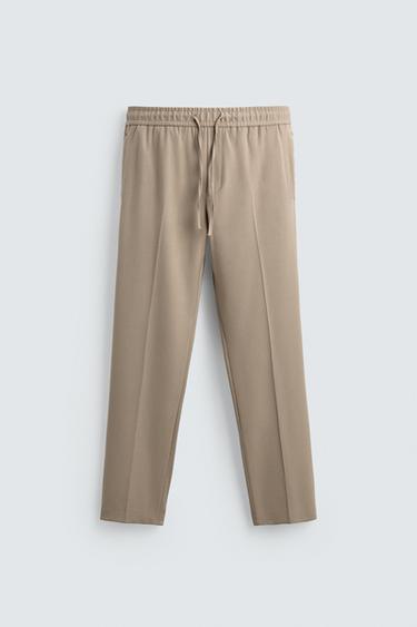 Zara COMFORT JOGGER-WAIST PANTS - Sand