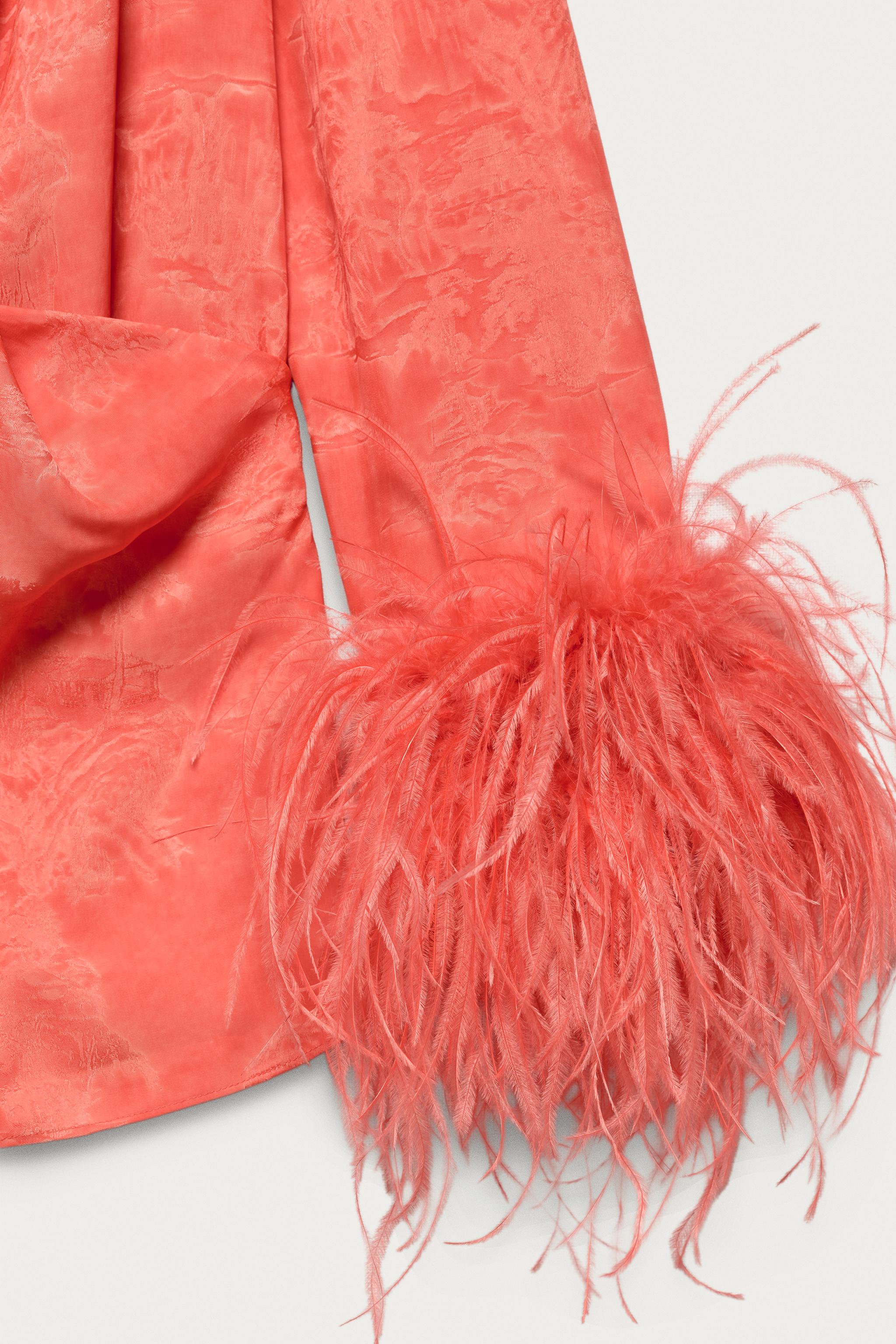 MARISA BERENSON X ZARA FEATHER WRAP SHIRT - Red / Orange | ZARA