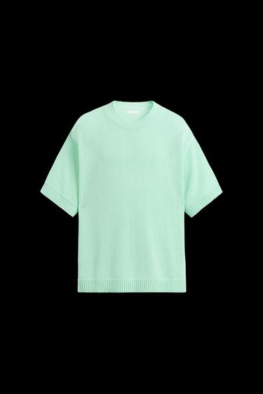 Zara STRUCTURED KNIT T-SHIRT - Sea green - Image 0