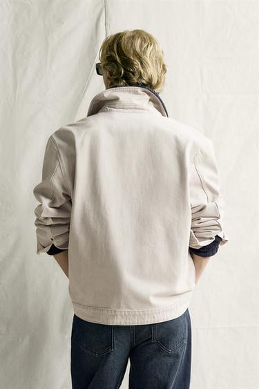REGULAR FIT DENIM ZIP-UP JACKET — Sand 2