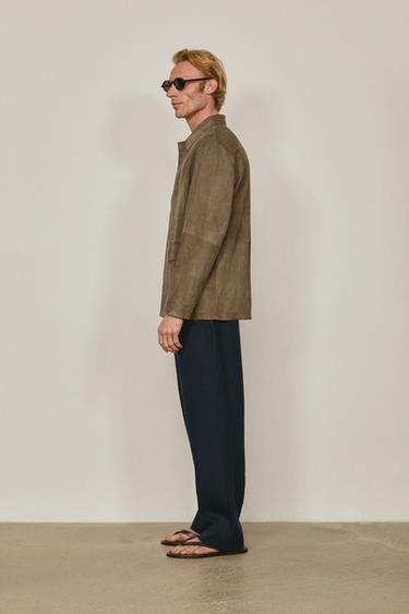 Zara Suede leather overshirt with pockets - LIMITED EDITION - Light green