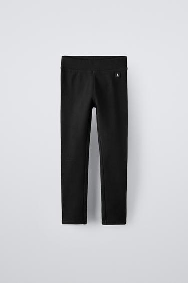 Zara LABEL DETAIL RIBBED LEGGINGS - Black