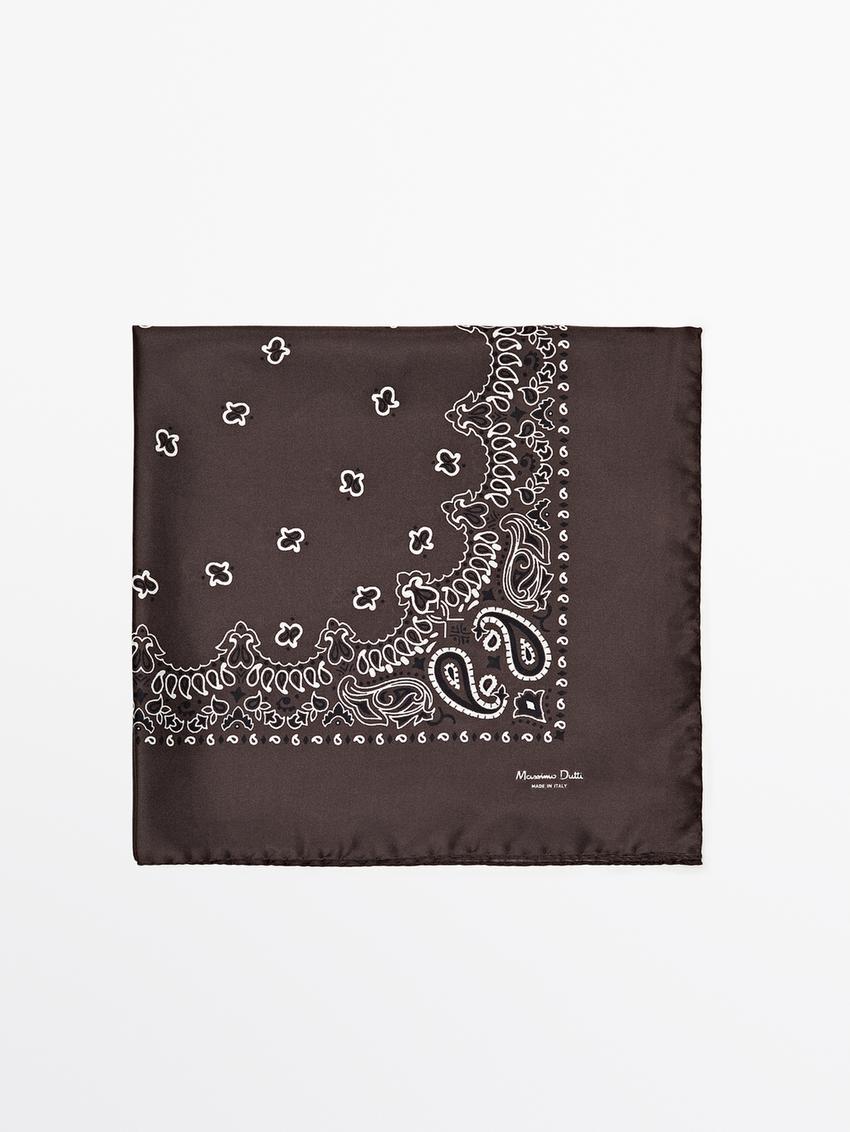 100% silk paisley print scarf - Brown