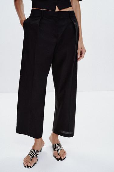 POPLIN TROUSERS WITH PLEATS - Black by Zara