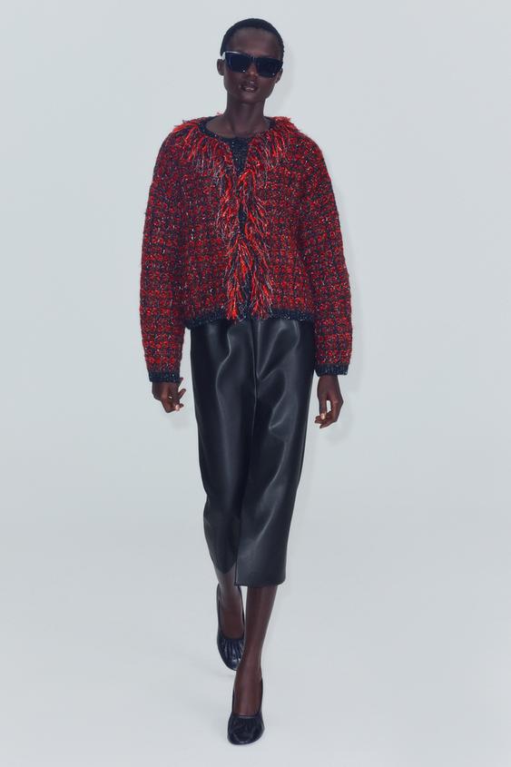 STRUCTURED FRINGED CARDIGAN - Red / Black by Zara - Image 0