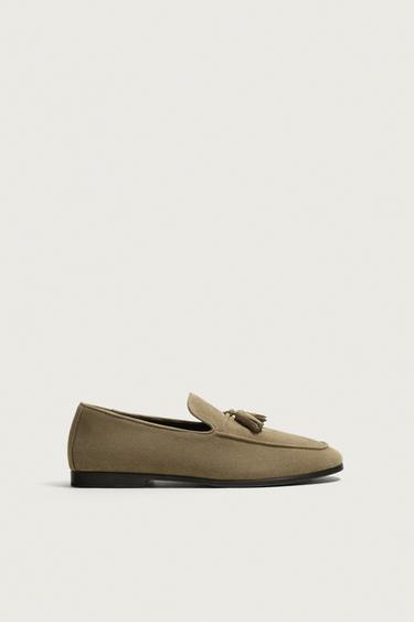 LEATHER TASSEL LOAFERS - Taupe Grey by Zara