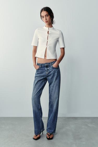 SHORT SLEEVE TOP WITH FROG FASTENING - White by Zara - Image 0