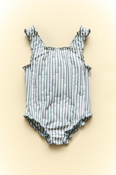 MAILLOT DE BAIN PLAGE ENFANT RAYURES - Écru / Vert de Zara - Image 5