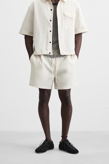 WASHED RELAXED FIT BERMUDA SHORTS - Oyster-white by Zara