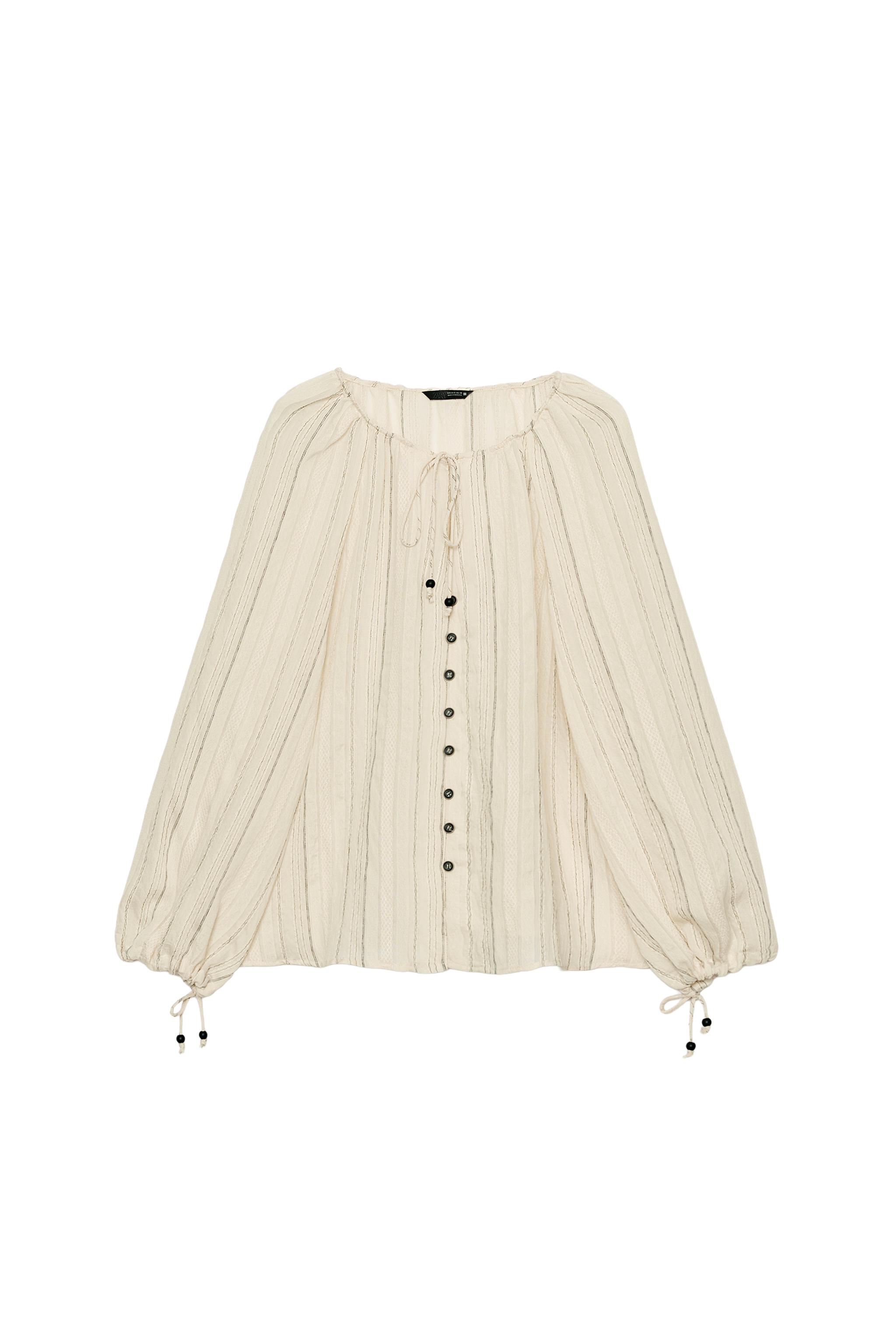 STRIPED BLOUSE WITH BOWS - Ecru / Black | ZARA Canada