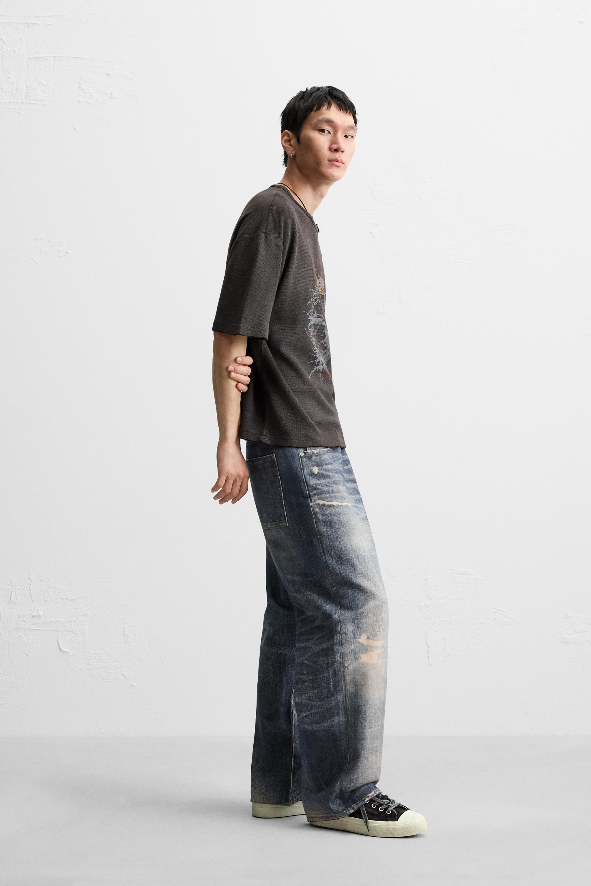 スプレープリントニットTシャツ - ブラウン | ZARA Japan / 日本