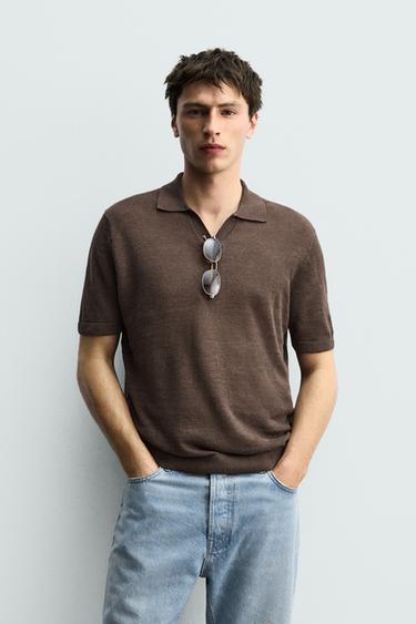 POLO PUNTO REGULAR FIT 100% LINO - Marrón de Zara