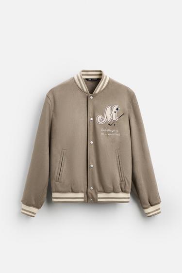 FAUX SUEDE PATCH BOMBER JACKET - Toffee by Zara