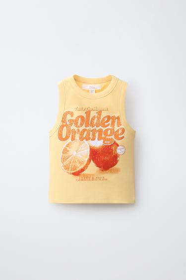 ТОП В РУБЧИК С ПРИНТОМ «ФРУКТЫ» — ОРАНЖЕВЫЙ от Zara