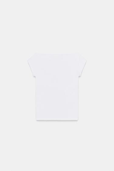 BOAT NECK T-SHIRT - White by Zara - Image 5