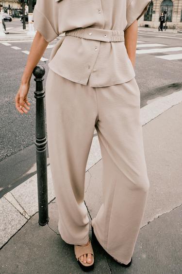 FLOWING WIDE-LEG TROUSERS - Sand by Zara - Image 1