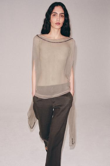 Zara LONG 100% VISCOSE SHIMMER CAPE - Brown / Taupe - Image 0