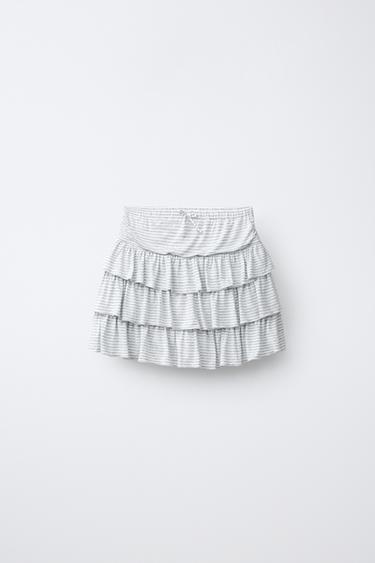 STRIPED SKIRT WITH RUFFLES - Grey marl by Zara - Image 0