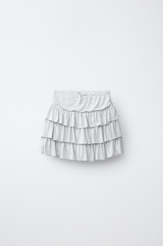 FALDA RAYAS VOLANTES - Gris vigoré de Zara - Imagen 0