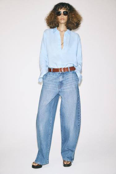 Zara 100% LINEN SHIRT ZW COLLECTION - Pastel blue