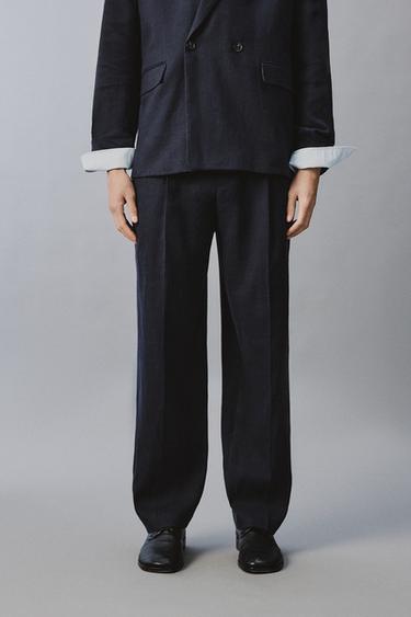 LINEN/COTTON PLEATED SUIT TROUSERS - Indigo by Zara