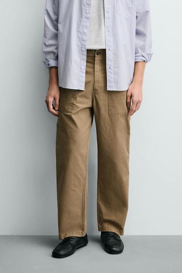 Zara WASHED STRAIGHT FIT PANTS - taupe brown