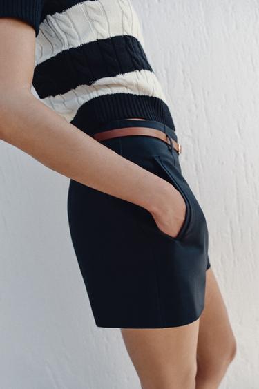 SHORT TAILLE HAUTE AVEC CEINTURE - Bleu marine de Zara - Image 3