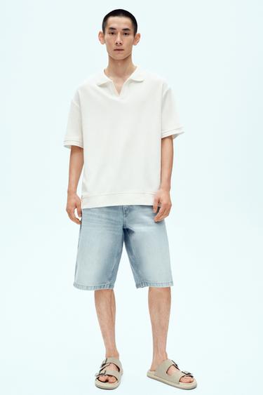 Zara 寬鬆版丹寧百慕達短褲 - 淡藍色