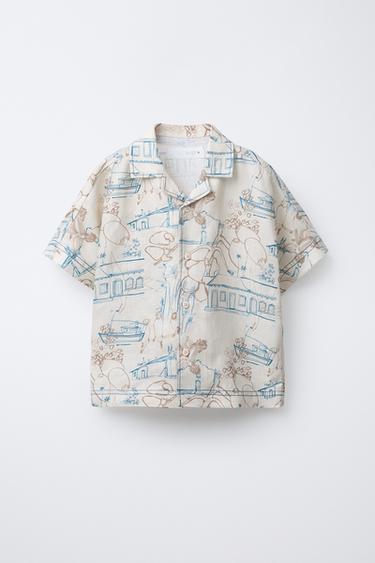 CAMISA ESTAMPADA 100% LINHO FILIPE JARDIM X ZARA - Cru-médio da Zara