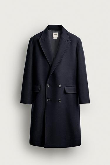 WOOL BLEND DOUBLE-BREASTED COAT — Dark navy 1
