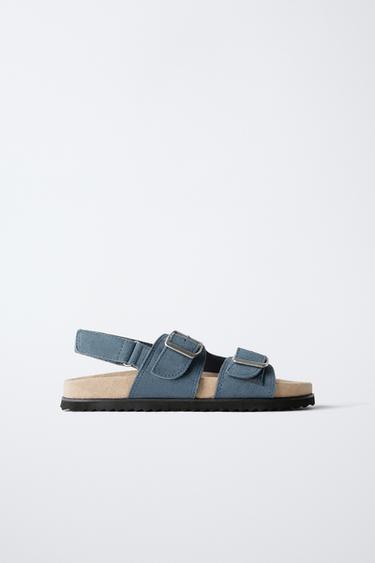SANDALIA PIEL HEBILLAS - Azul de Zara