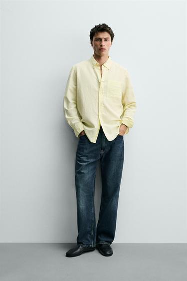 CHEMISE REGULAR FIT LIN-COTON - Jaune de Zara - Image 0
