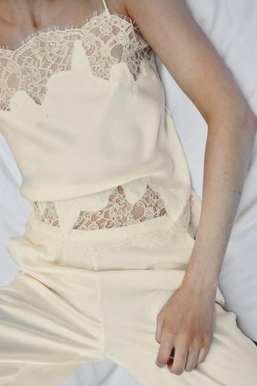 SATIN LACE-TRIMMED CAMISOLE TOP - Ecru by Zara - Image 3
