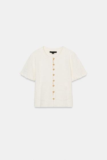 CHAQUETA PUNTO BOTONES - Blanco roto de Zara - Imagen 0