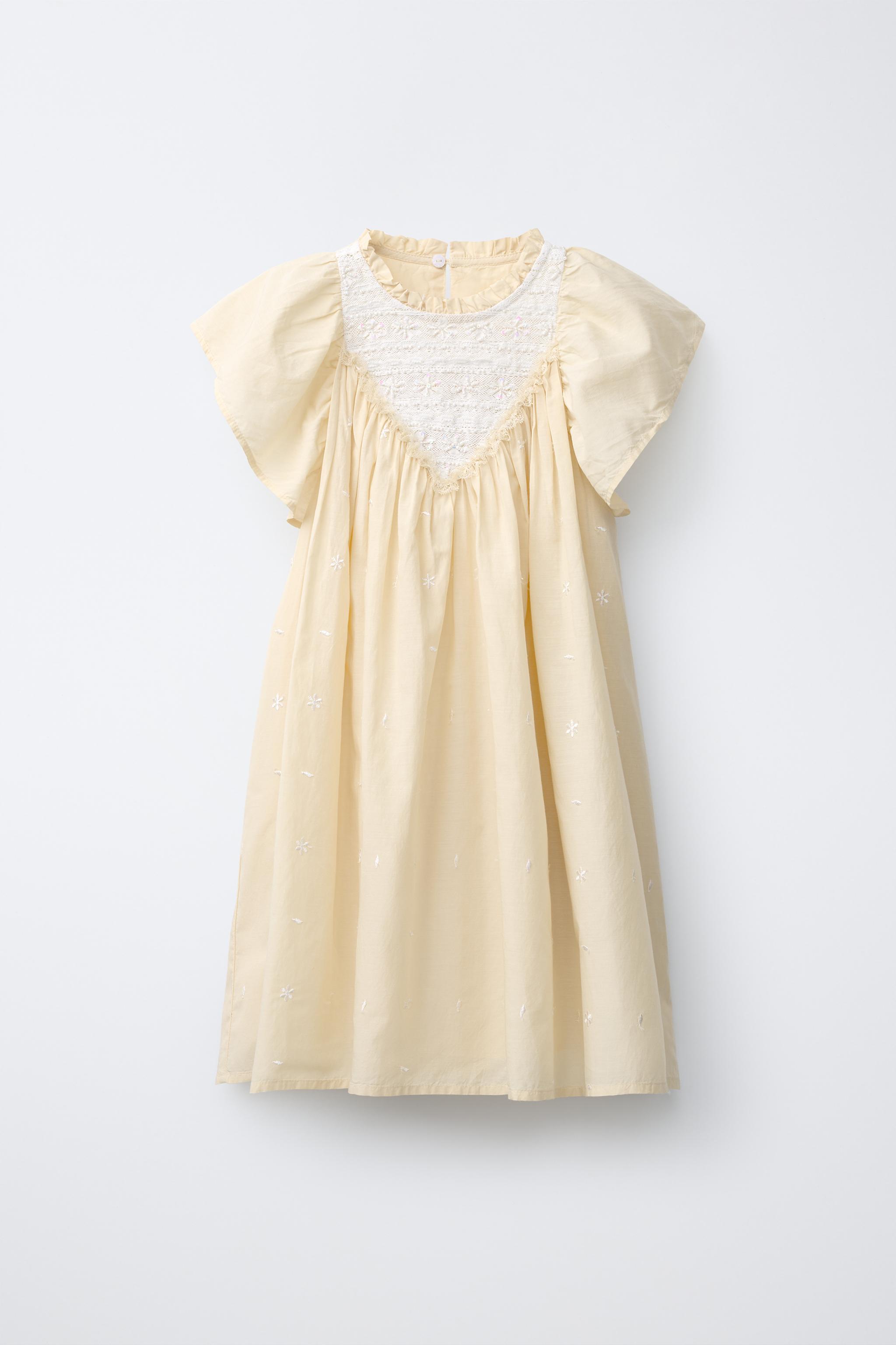 Zara - Embroidered Dress With Beading - Light Yellow - 8-9 Years (51,6 Inches) - Kids Zara - Embroidered Dress With Beading - Light Yellow - 8-9 Years (51,6 Inches) - Kids