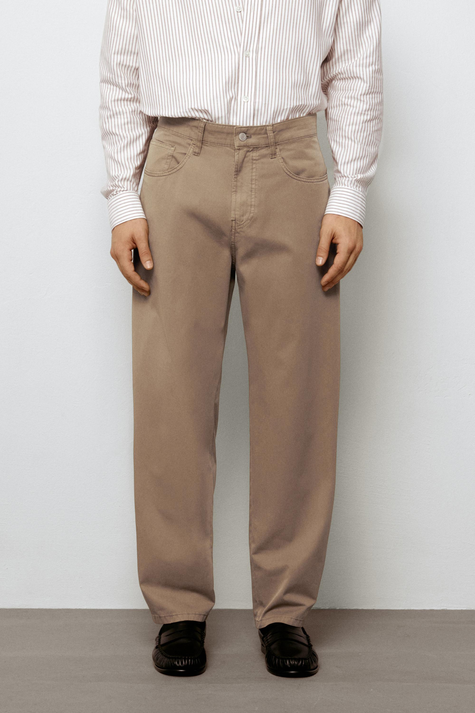 Barrel fit poplin denim-effect pants — taupe brown
