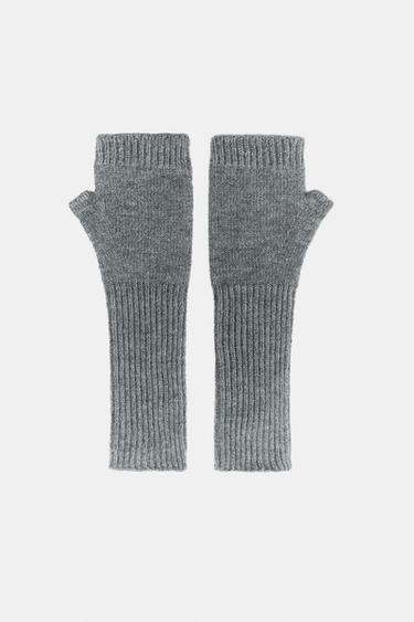 LONG KNIT MITTENS - Grey by Zara