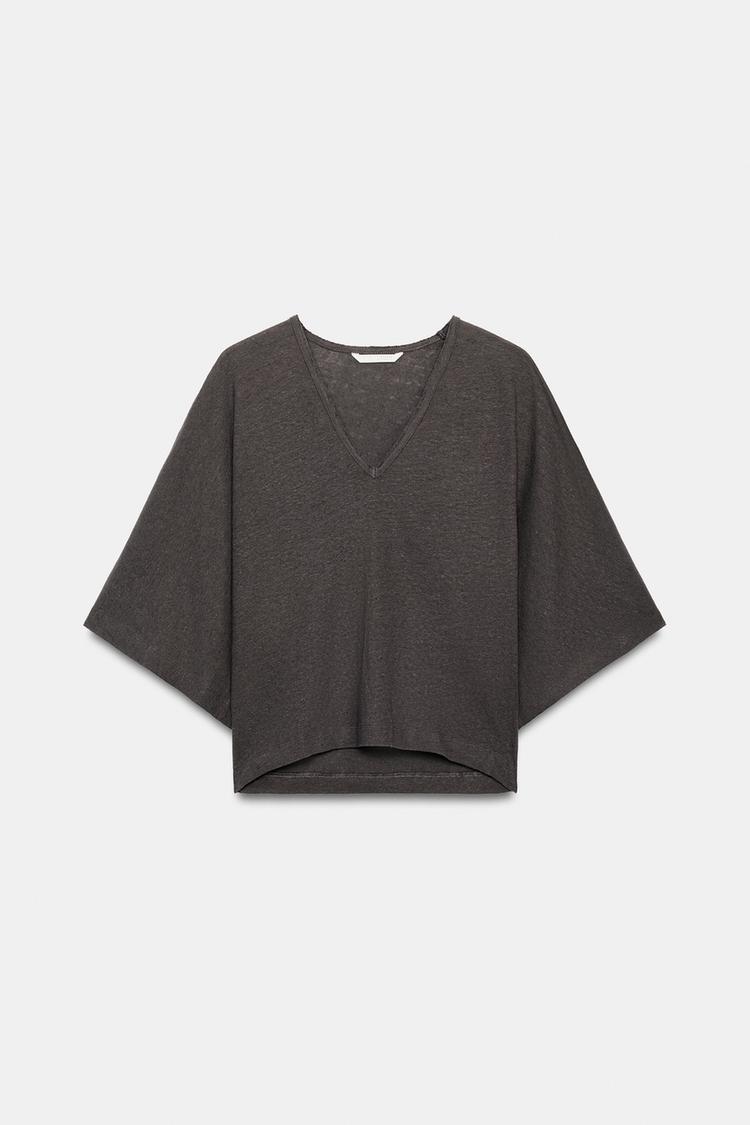 Playera cuello V de mezcla de lino 4