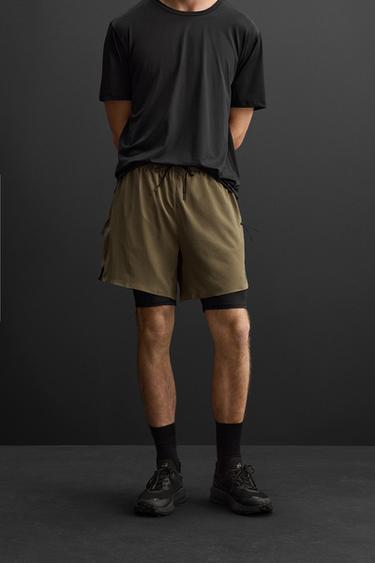 2-IN-1 TRAINING SHORTS - Dark khaki by Zara