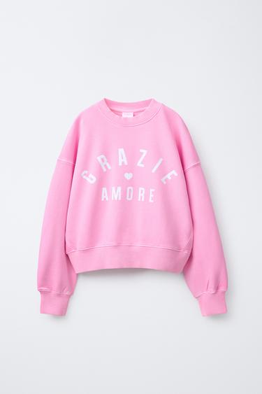 Zara TEXT PRINT SWEATSHIRT - Neon pink