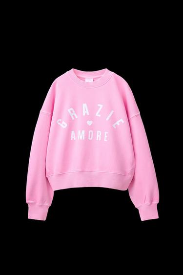 SWEATSHIRT WITH SLOGAN PRINT - Neon pink by Zara - Image 0