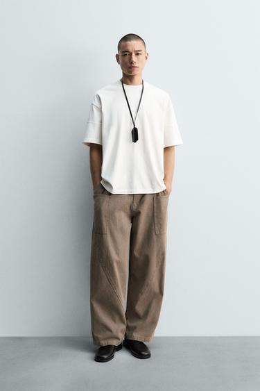 BOXY FIT SEAMED T-SHIRT - Oyster-white by Zara - Image 0